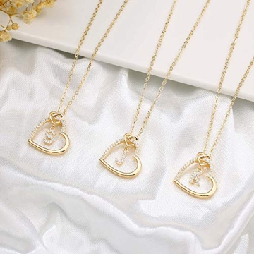 M MOOHAM Gold Heart Necklace - Initial Jewelry Gift for Girls