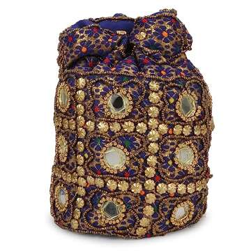 LONGING TO BUY Women's Mirror Potli Bag (Blue Multi)
