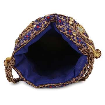 LONGING TO BUY Women's Mirror Potli Bag (Blue Multi)