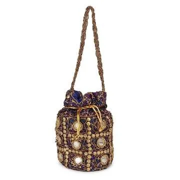 LONGING TO BUY Women's Mirror Potli Bag (Blue Multi)