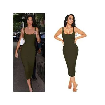 BEAGIMEG Women's Olive Tank Bodycon Long Dress