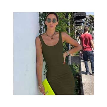 BEAGIMEG Women's Olive Tank Bodycon Long Dress