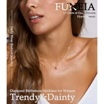 FUNEIA Diamond Necklaces for Women 14K Gold Plated Emerald Birthstone Necklace for Women Mothers Dai...