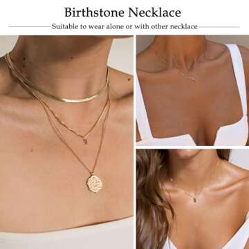 FUNEIA Diamond Necklaces for Women 14K Gold Plated Emerald Birthstone Necklace for Women Mothers Dainty Gold Necklace Blue Green Cubic Zirconia Pendant Necklace Birthday Gifts for Women Jewelry