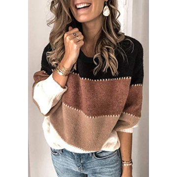 Casual Long Sleeve Color Block Sweater for Women