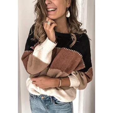 Casual Long Sleeve Color Block Sweater for Women
