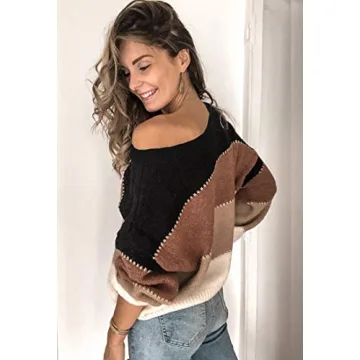 Casual Long Sleeve Color Block Sweater for Women