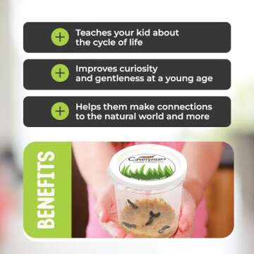 Live Butterfly Growing Complete Kit - Includes 5 Live Caterpillars - All-in-One Set with Net Cage, Food, and Rearing Supplies - Book Bundle