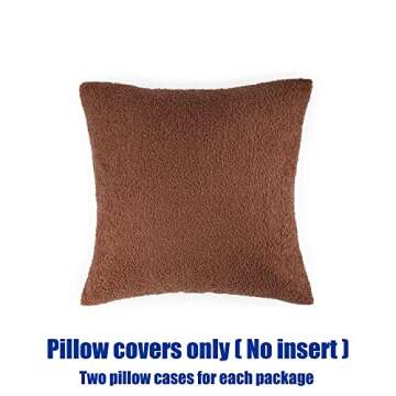 HANGSHANG Decorativ Brown Faux Fur Throw Pillow Covers Super Soft Wool Pillow Cases Cushion Covers for Sofa Bedroom Living Room Boucle Pillow Covers 18x18 Inch Pack of 2 (No Inserts)