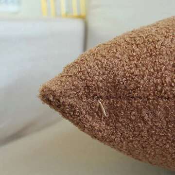 HANGSHANG Decorativ Brown Faux Fur Throw Pillow Covers Super Soft Wool Pillow Cases Cushion Covers for Sofa Bedroom Living Room Boucle Pillow Covers 18x18 Inch Pack of 2 (No Inserts)