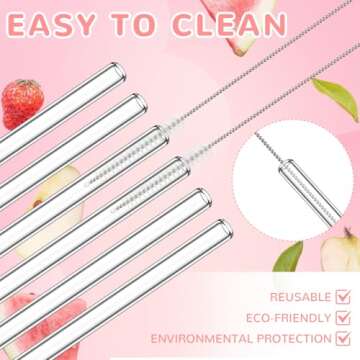 Teenyyou 6 Pcs Reusable Glass Straws with Heart Charms 8 x 0.3'' Colorful Heart Thick Clear Glass Straws Bent with Cleaning Brushes for Drinking Cocktail Hot and Cold Drinks Party