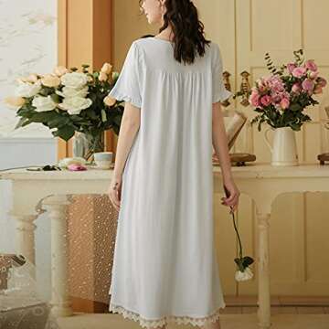 Lu's Chic Women's Victorian Nightgown Princess Cotton Sleepwear Short Sleeve Loungewear