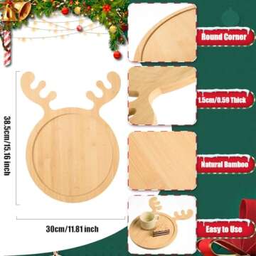Christmas Wooden Appetizer Tray Deer Antler Shaped Serving Platter Round Sushi Serving Tray Wood Cha...