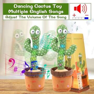 Emoin Dancing Cactus Baby Toys, Talking Cactus Toys Repeats What You Say Baby Boy Toys, Dancing Cactus Mimicking Toy with LED English Sing Talking 15 Second Voice Recorder