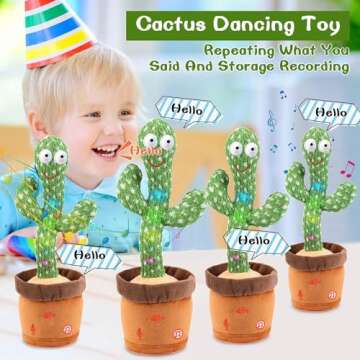 Emoin Dancing Cactus Baby Toys, Talking Cactus Toys Repeats What You Say Baby Boy Toys, Dancing Cactus Mimicking Toy with LED English Sing Talking 15 Second Voice Recorder