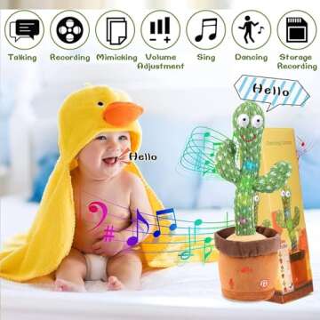 Emoin Dancing Cactus Baby Toys, Talking Cactus Toys Repeats What You Say Baby Boy Toys, Dancing Cactus Mimicking Toy with LED English Sing Talking 15 Second Voice Recorder