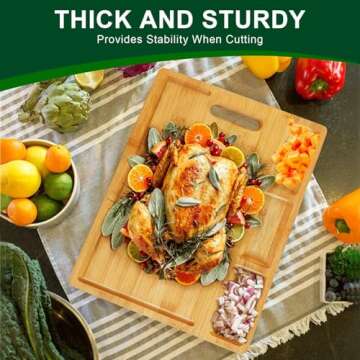 Cutting Boards,Large Bamboo Chopping Board, Built-In 3 Compartments And Juice Grooves, Charcuterie Board for Kitchen Counter Meat (Butcher Block) Cheese, Vegetables,Bread (17 x 12.6")