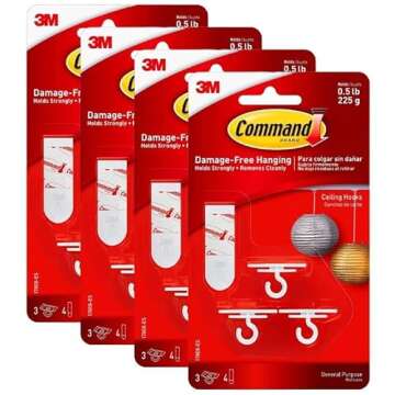 Transform Your Space with Command Ceiling Hooks - 12 Hooks & 16 Strips