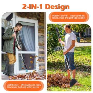 ANLIZY Outdoor Broom with Leaf Blower, Small Cordless Leaf Blower with Long Handle Broom, Lightweigh...