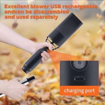 ANLIZY Outdoor Broom with Leaf Blower, Small Cordless Leaf Blower with Long Handle Broom, Lightweight Rechargeable Blower for Lawn Care Yard Patio Garden Balcony (Charger Included)