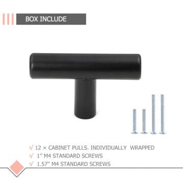 LONTAN 12 Pack Black Knobs for Cabinets and Drawers Kitchen Cabinet Knobs for Dresser Bathroom Modern T Bar Furniture Black Hardware,Stainless Steel