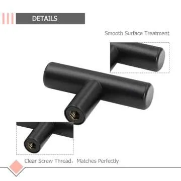 LONTAN 12 Pack Black Knobs for Cabinets and Drawers Kitchen Cabinet Knobs for Dresser Bathroom Modern T Bar Furniture Black Hardware,Stainless Steel