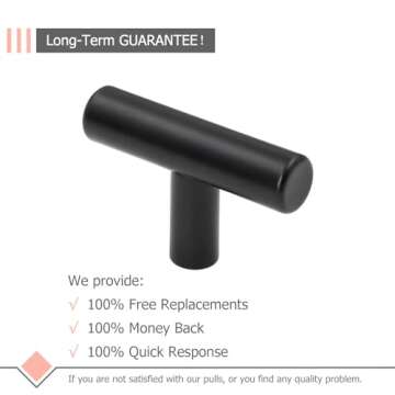 LONTAN 12 Pack Black Knobs for Cabinets and Drawers Kitchen Cabinet Knobs for Dresser Bathroom Modern T Bar Furniture Black Hardware,Stainless Steel