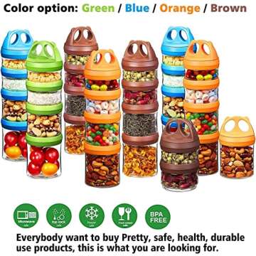 SELEWARE Portable Stackable Food Storage Containers for Snacks Formula Powder and Drinks Twist Lock System Airtight Leak-proof BPA and Phthalate Free Blue Green and Orange