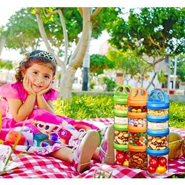 SELEWARE Portable Stackable Food Storage Containers for Snacks Formula Powder and Drinks Twist Lock System Airtight Leak-proof BPA and Phthalate Free Blue Green and Orange