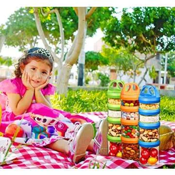 SELEWARE Portable Stackable Food Storage Containers for Snacks Formula Powder and Drinks Twist Lock System Airtight Leak-proof BPA and Phthalate Free Blue Green and Orange