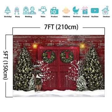Mocsicka Red Barn Door Rustic Christmas Backdrop Chritsmas Tree Snowy Photography Background Chirstmas Red Wooden House Family Kids Holiday Party Banner Decorations Photo Booth Props (7x5ft)