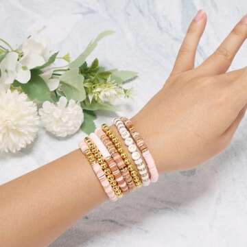 LFLIUN Bracelet Making Kit Friendship Golden Beads Clay Beads Jewelry&Bracelet Making Kit Charm Bracelet Maker Set with Letter Beaded Kit Birthday Gift