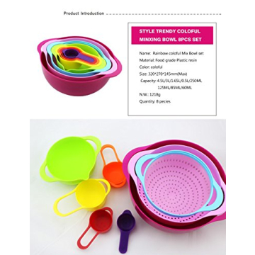 Colorful 8 PCS Mixing Bowl Set for Cooking & Baking