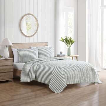 Stone Cottage - Twin Quilt Set, Reversible Cotton Bedding with Matching Shams, Striped Ideal Bedding...