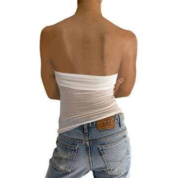 Women Strapless Lace Frill Tube Crop Top Sleeveless Low Cut Bandeau Cami Off Shoulder Bustier Y2k Fa...