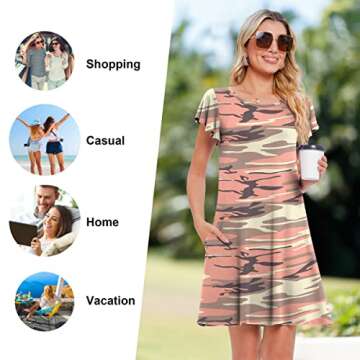 Askyes Womens Summer Dresses 2023 Ruffle Short Sleeve Casual Beach Tshirt Dress Round Neck Loose Swing Sundress with Pockets