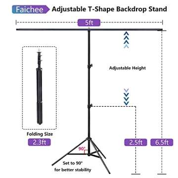 Faichee Green Screen Backdrop with Stand Kit 5 X 6.5ft, Portable Green Screen Stand with Chromakey G...