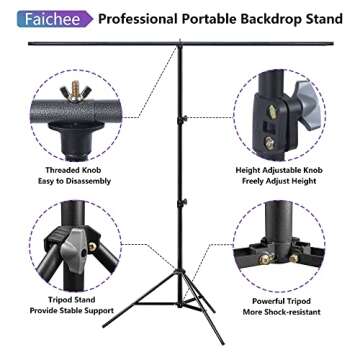 Faichee Green Screen Backdrop with Stand Kit 5 X 6.5ft, Portable Green Screen Stand with Chromakey GreenScreen Background and 4 Spring Clips for Streaming, Gaming, Zoom, Video