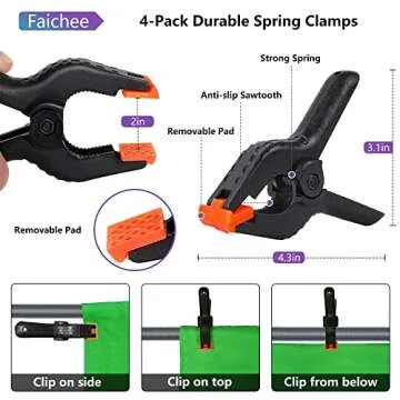 Faichee Green Screen Backdrop with Stand Kit 5 X 6.5ft, Portable Green Screen Stand with Chromakey GreenScreen Background and 4 Spring Clips for Streaming, Gaming, Zoom, Video