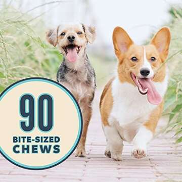 10 in 1 Dog Multivitamin with Glucosamine & PurforMSM - Daily Dog Vitamins for Hip & Joint, Skin & Coat, Digestion, Brain Health - Contains Salmon Oil, Chicken Collagen, Probiotics & More - 90 Chews