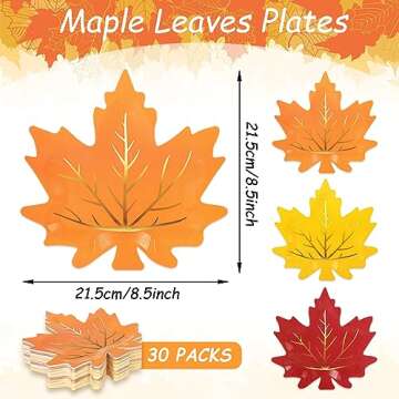 Whaline 30Pcs Thanksgiving Fall Leaf Paper Plates with Gold Foil