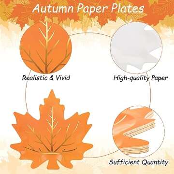 Whaline 30Pcs Fall Leaf Paper Plates for Thanksgiving