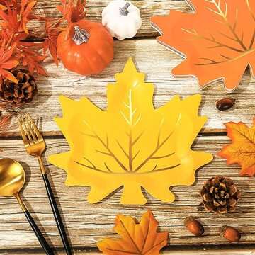 Whaline 30Pcs Fall Leaf Paper Plates for Thanksgiving