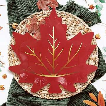 Whaline 30Pcs Fall Leaf Paper Plates for Thanksgiving