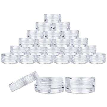 Beauticom 3g/3ml (0.1 Fl Oz) Round Clear Plastic Jars with Round Top Lids for Creams, Lotions, Powders, Glitters, and more... (Color: Clear Lid, Quantity: 50 Pieces)