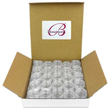 Beauticom 3g/3ml (0.1 Fl Oz) Round Clear Plastic Jars with Round Top Lids for Creams, Lotions, Powders, Glitters, and more... (Color: Clear Lid, Quantity: 50 Pieces)