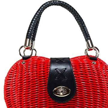 HYBRID FASHIONISTA Boho Bag for Women Rattan Handbag Straw Shoulder Bag Wicker Bag (Red Heart Rattan Bag)
