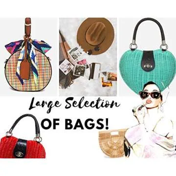 HYBRID FASHIONISTA Boho Bag for Women Rattan Handbag Straw Shoulder Bag Wicker Bag (Red Heart Rattan Bag)