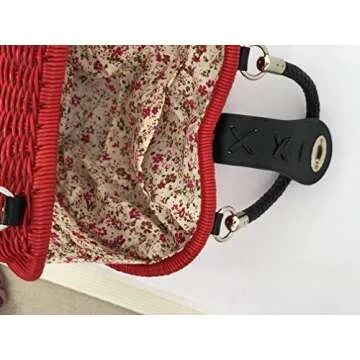 HYBRID FASHIONISTA Boho Bag for Women Rattan Handbag Straw Shoulder Bag Wicker Bag (Red Heart Rattan Bag)