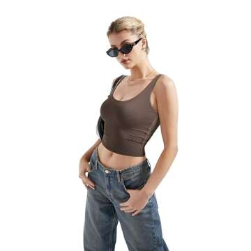 SUUKSESS Women Sexy Sleeveless Tank Top Summer Going Out Basic Top Scoop Neck Double Lined Y2K Crop Top (Brown,XS)